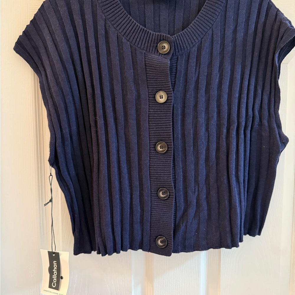 Callahan Navy XXL sleeveless crop cardigan